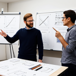 A diverse team of professionals in modest, appropriate attire, brainstorming and building a functional prototype from recycled and everyday materials in a minimalist, well-lit workshop. One person holds up a cleverly assembled design, another sketches on a whiteboard with clear diagrams, and a third observes with focused attention. Subtle light rays symbolize ingenuity and new ideas. The scene emphasizes innovation born from limited resources. Perfect anatomy, correct proportions, natural pose, well-formed hands, proper finger count, natural body proportions, professional photography, high quality, safe for work, appropriate content, fully clothed, modest, family-friendly.