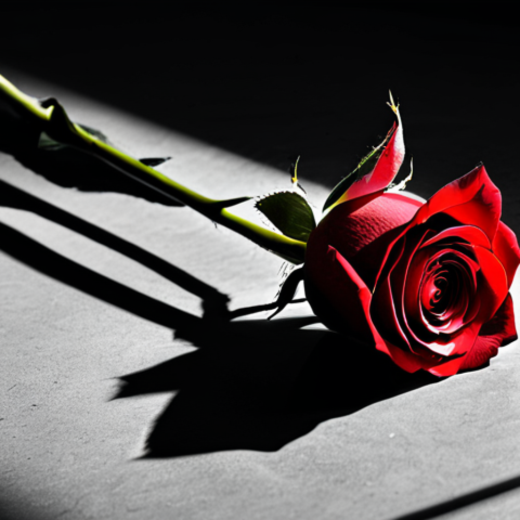 제약 기반 창의성을 위한 도구 소개 - ** "A digital artwork featuring a single red rose in a monochrome setting, dramatic lighting, shado...
