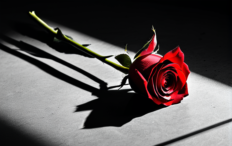 제약 기반 창의성을 위한 도구 소개 - ** "A digital artwork featuring a single red rose in a monochrome setting, dramatic lighting, shado...