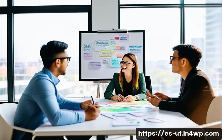 제약 기반 창의성을 통해 전략적 사고 발전시키기 - A creative professional brainstorming in a modern office with a small, focused team, using a whitebo...