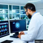제약 기반 창의성의 글로벌 성공 사례 - A modern pharmaceutical laboratory scene in Spain, showing diverse scientists in professional attire...